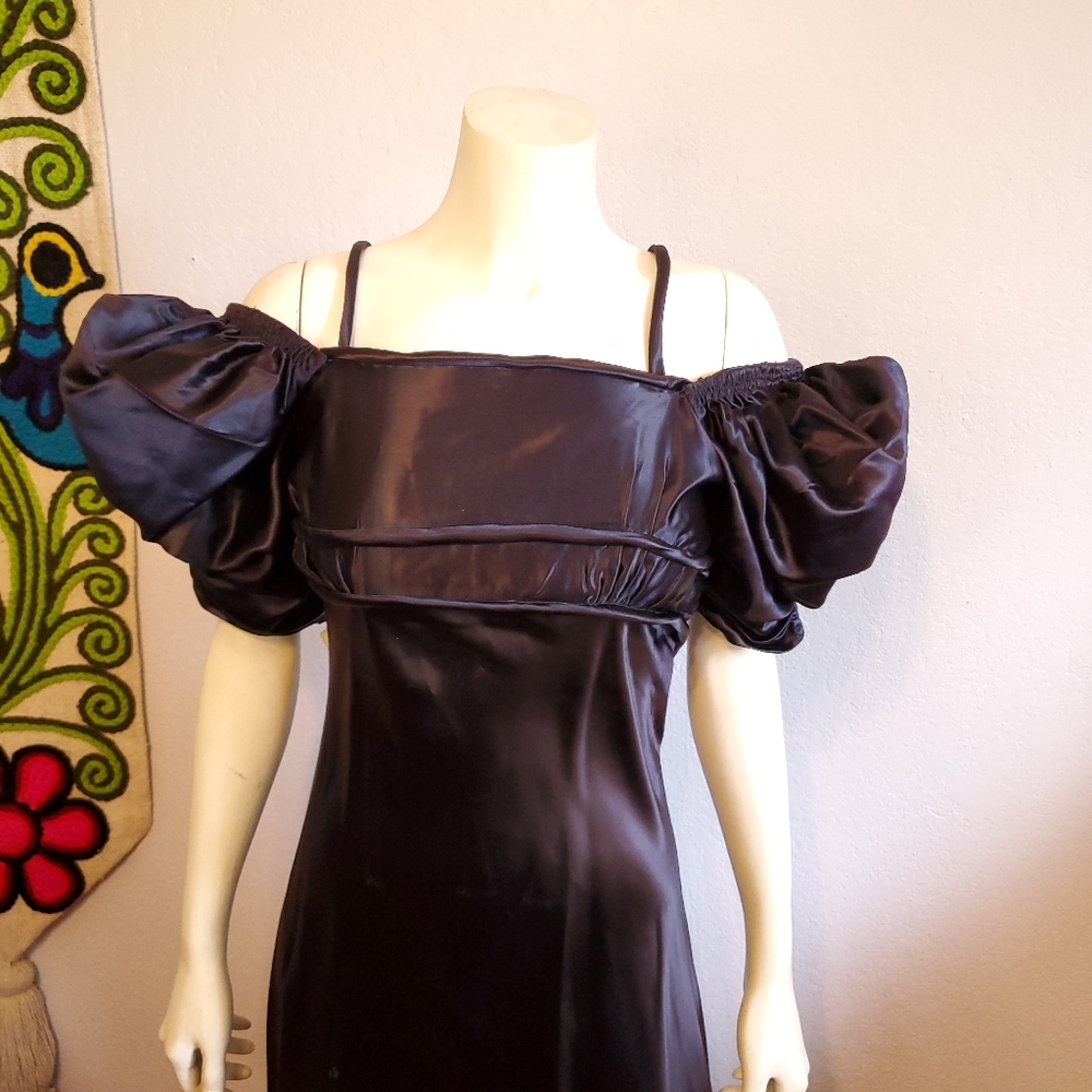 Vintage 30s Inky Black Satin Gown - Picture 7 of 13
